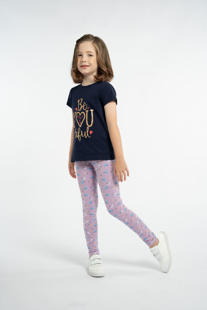 Cute Navy Poney t-shirt, 'No More Drama' caption embossed, cute heart shaped glasses and buttons at the back.