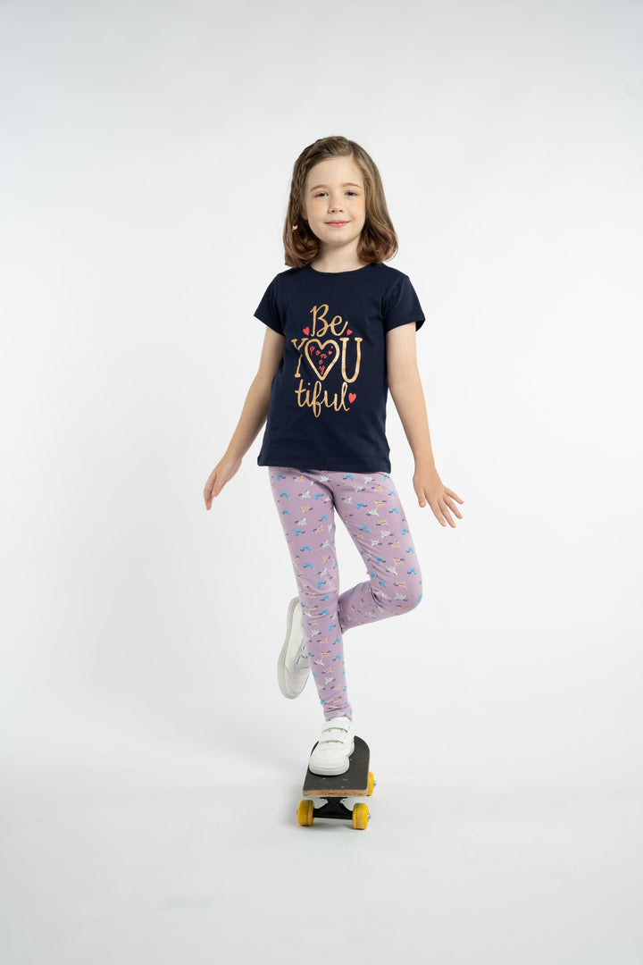 Cute Navy Poney t-shirt, 'No More Drama' caption embossed, cute heart shaped glasses and buttons at the back.