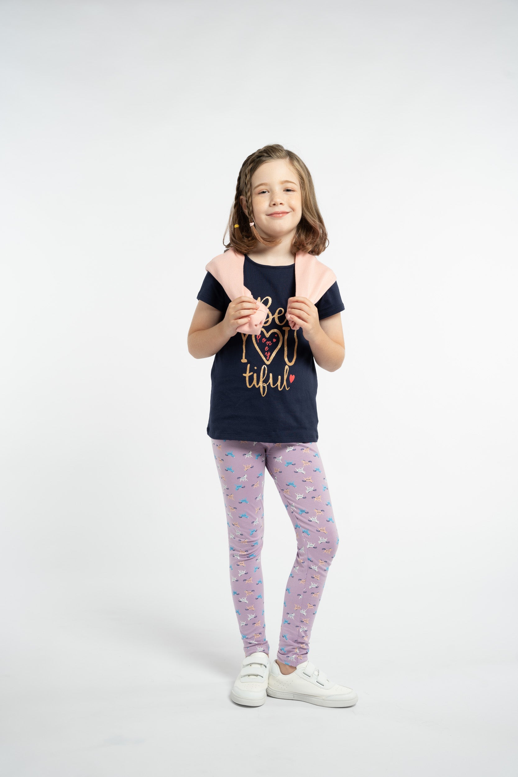 Cute Navy Poney t-shirt, 'No More Drama' caption embossed, cute heart shaped glasses and buttons at the back.