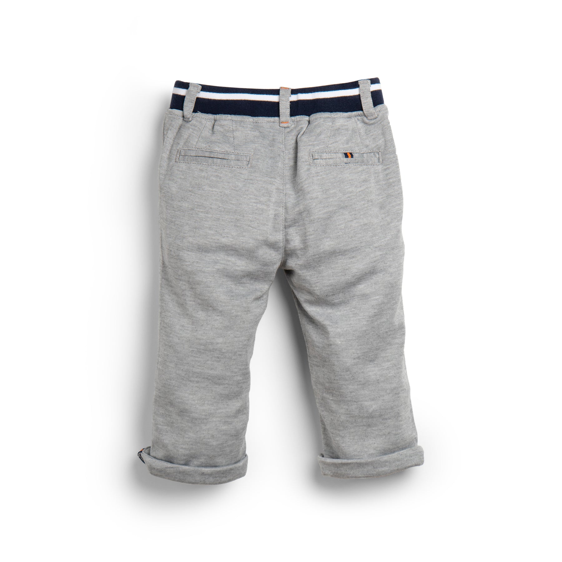 Melange Joggers, pockets included and embroidered logo Elasticated navy waistband, matching cords included.