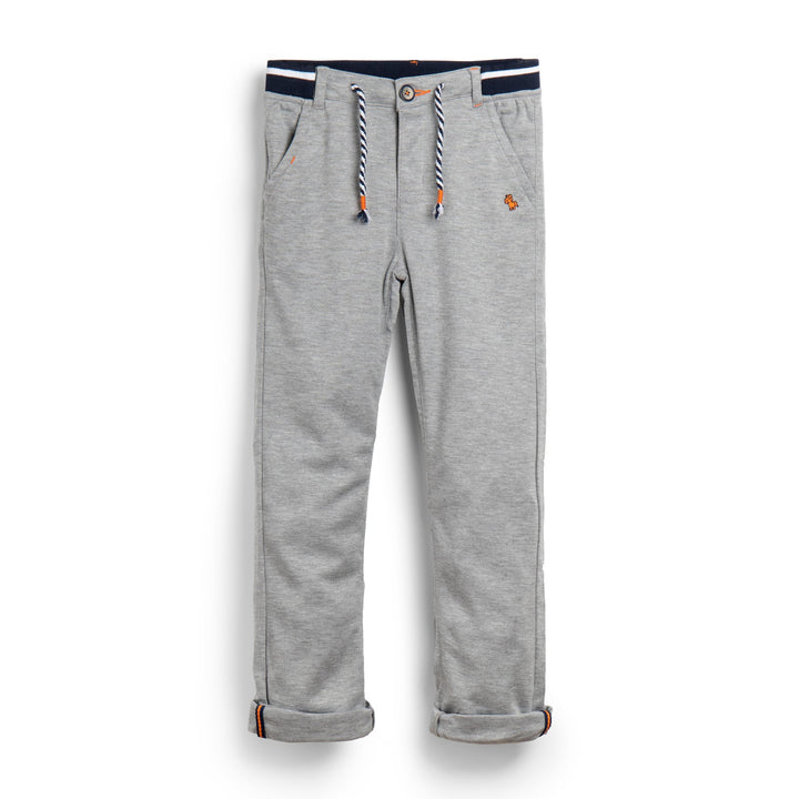 Melange Joggers, pockets included and embroidered logo Elasticated navy waistband, matching cords included.