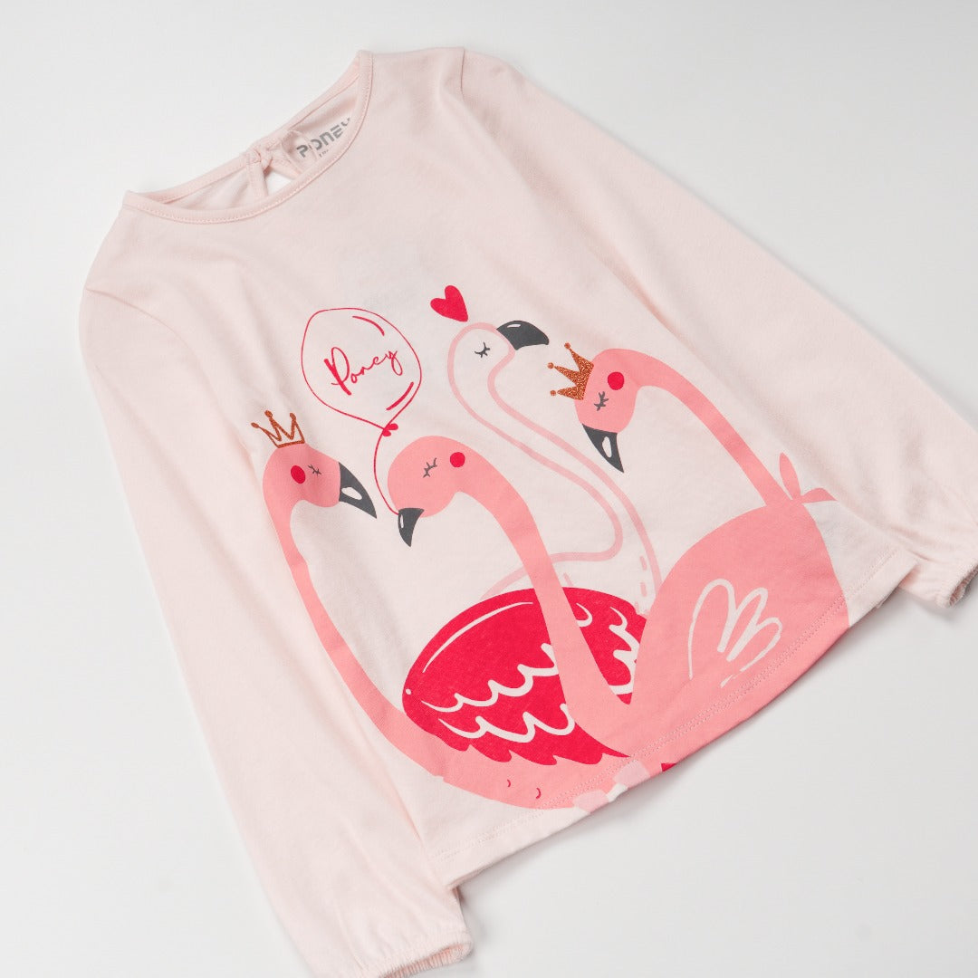 Light Orange, Pink Pelican Printed, Long Sleeve t-shirt fastened from the back.