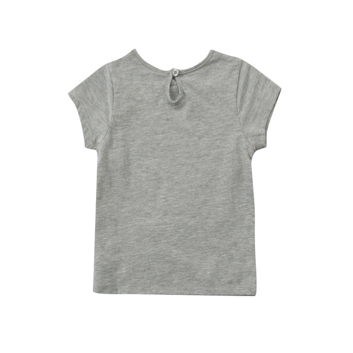 Cool grey t-shirt with melony shades embossed prints and a poney logo, shirt is buttoned at the back.