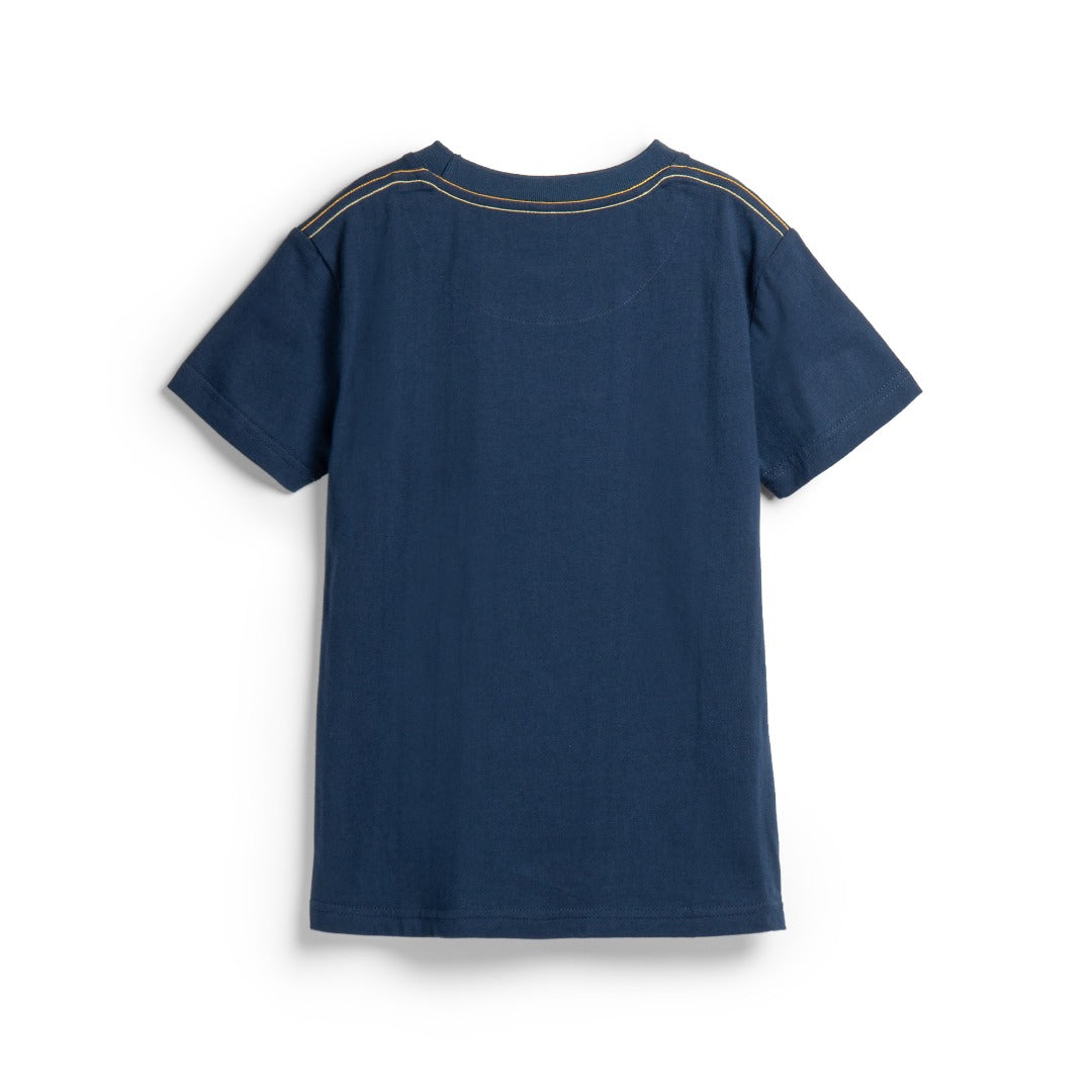 Navy, Lining and grey top with a yellow pocket and poney logo strap on the left. 