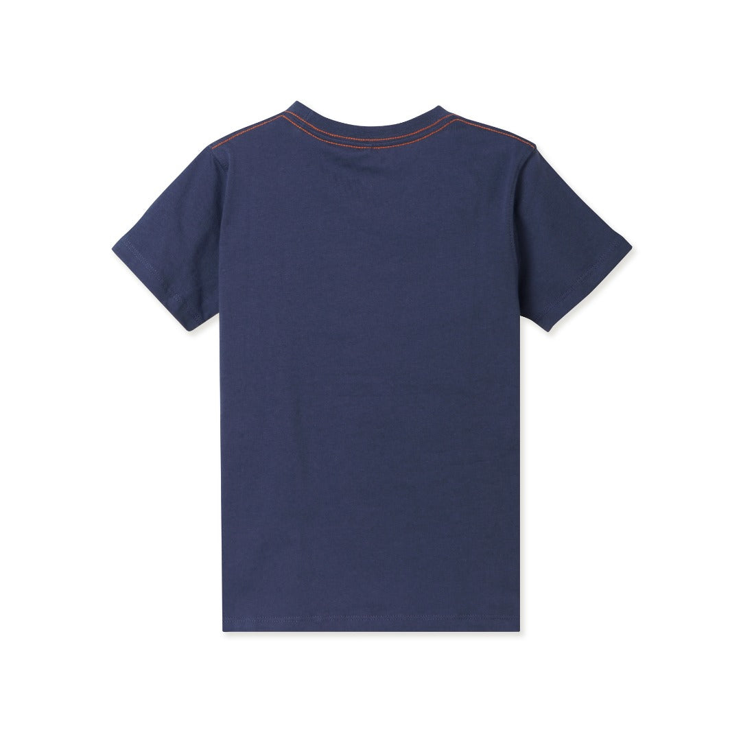 Smart dark blue top, short sleeve, buttoned shoulder straps. 