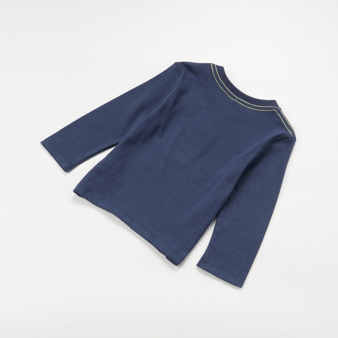 Navy 'Rawrsome Poney' theme, long sleeve top, double buttoned shoulder strap. 