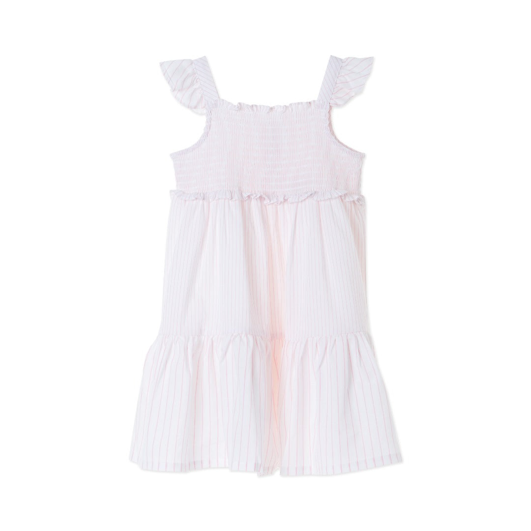 Pink Long Dress, Roche gathering, Button fastenings at the back, Sleeveless frilled straps.