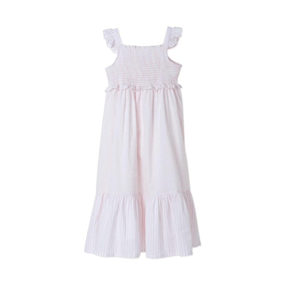 Pink Long Dress, Roche gathering, Button fastenings at the back, Sleeveless frilled straps. 