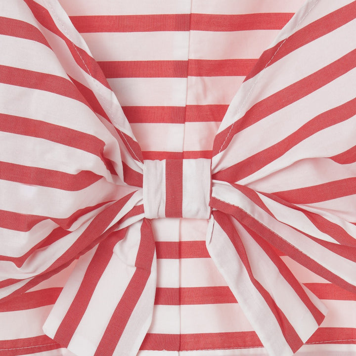 Red striped, sleeveless blouse, with a fancy large bow, zipper on the side.