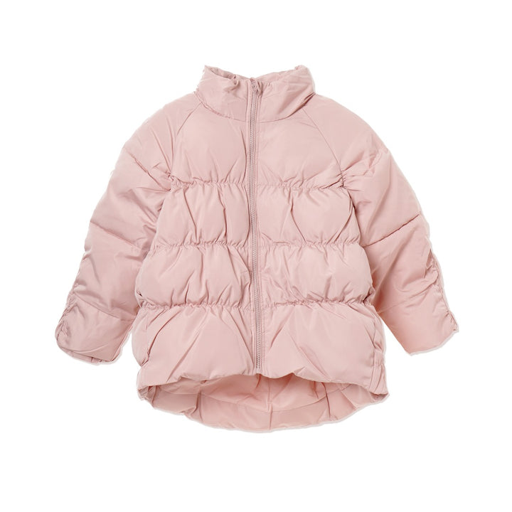 Pale-Rose Light-padded jacket with high collar and long sleeves. Zip-up front, matching side pockets and elasticated cuffs. Slightly longer back-hem. 