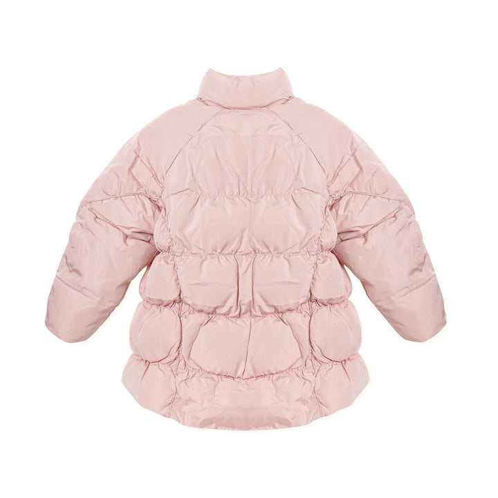 Pale-Rose Light-padded jacket with high collar and long sleeves. Zip-up front, matching side pockets and elasticated cuffs. Slightly longer back-hem.