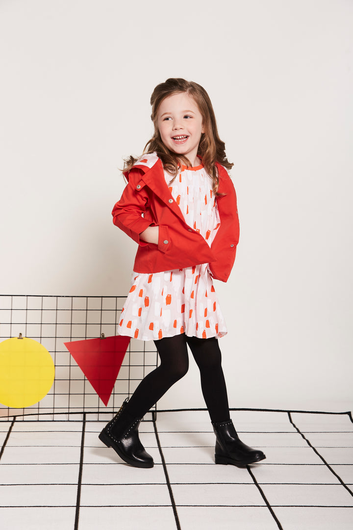 Orange Cotton Jacket, Lined by next-to-skin fabric , two Front pockets, front lining fastened by snap buttons, heart shaped logo embroidered at the front.